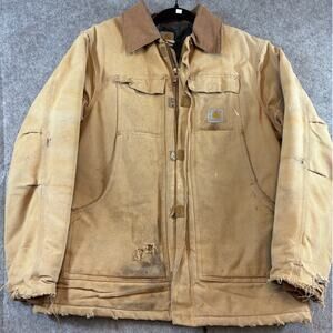 Vintage 90s Carhartt Chore Jacket Mens Large Brown Canvas Quilted Lined Coat